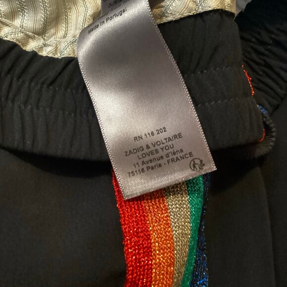 Zadig & Voltaire Black Poeme Rainbow Stripe Straight Leg Track Pants 34 XS - Picture 10 of 12
